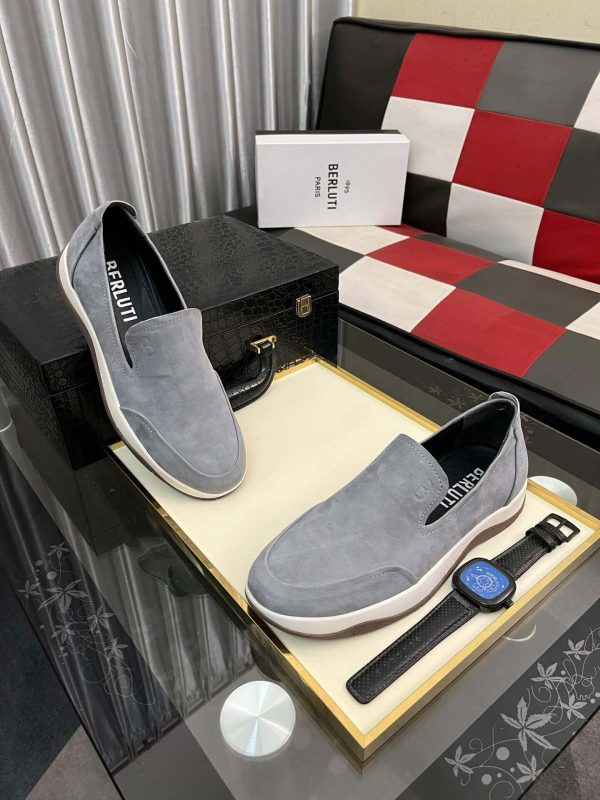 Berluti Echappée Suede Calf Loafer in Grey