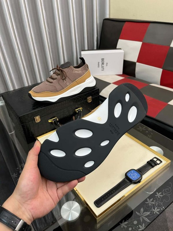 BerlutiShadowknitandleathersneakerinbrown_beige_andwhite._1 Brown Berluti Shadow Knit and Lagoon Calf Sneaker