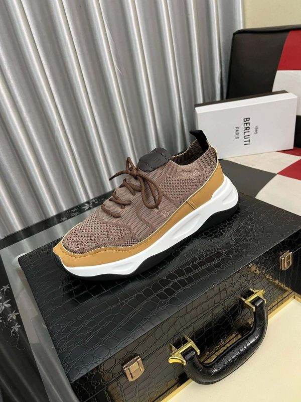 BerlutiShadowknitandleathersneakerinbrown_beige_andwhite._2 Brown Berluti Shadow Knit and Lagoon Calf Sneaker