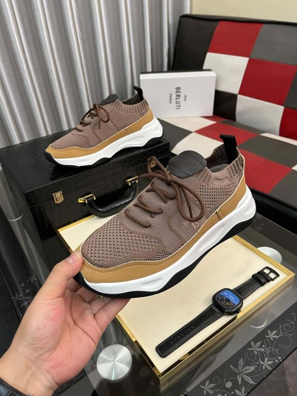 BerlutiShadowknitandleathersneakerinbrown_beige_andwhite._3 Brown Berluti Shadow Knit and Lagoon Calf Sneaker