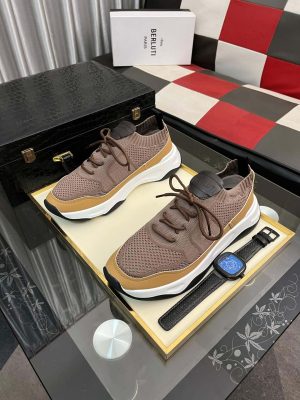 Brown Berluti Shadow Knit and Lagoon Calf Sneaker
