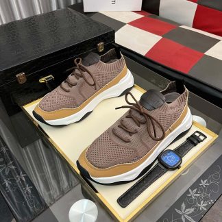 Brown Berluti Shadow Knit and Lagoon Calf Sneaker