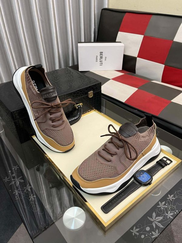 BerlutiShadowknitandleathersneakerinbrown_beige_andwhite._6 Brown Berluti Shadow Knit and Lagoon Calf Sneaker