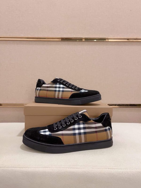 Burberry Vintage Check Cotton and Suede Sneakers in Birch Brown and Black
