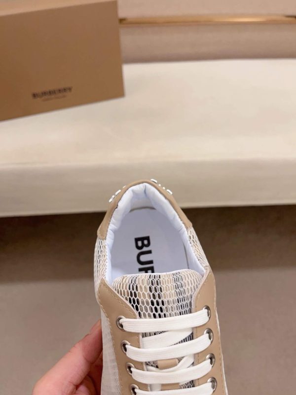 Burberry Leather, Mesh and Check Sneakers in Beige