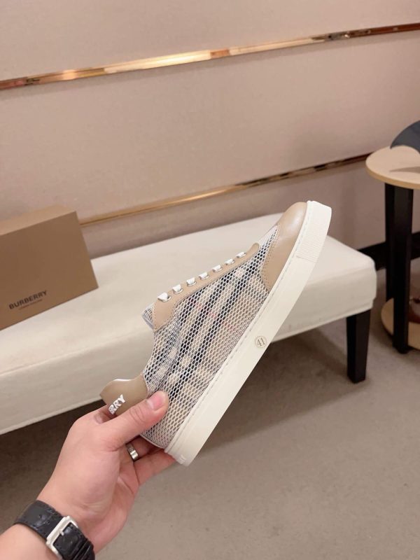 Burberry Leather, Mesh and Check Sneakers in Beige