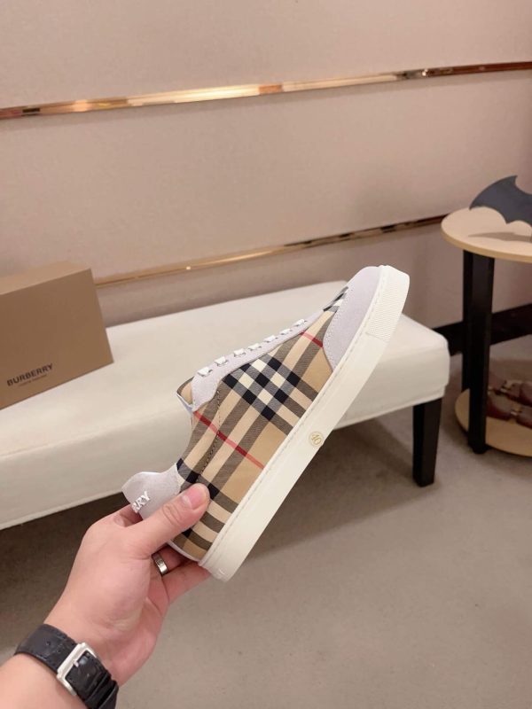 Burberry Check and Suede Sneakers in White and Beige