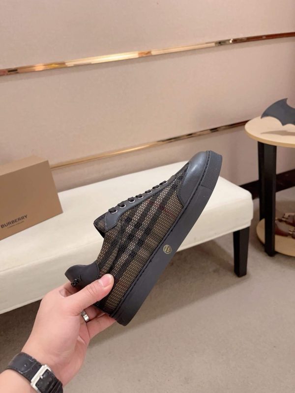 Burberry Leather, Mesh and Check Sneakers in Black and Beige