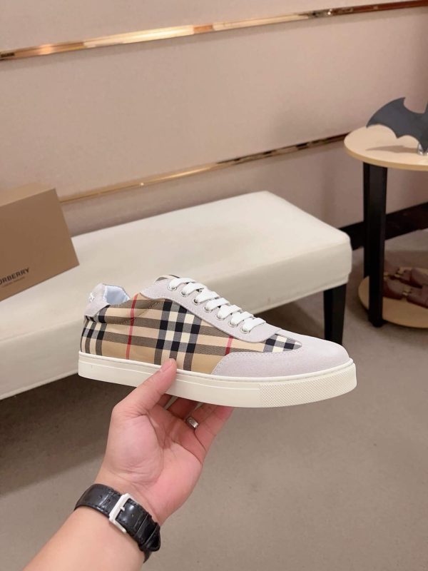 Burberry Check and Suede Sneakers in White and Beige