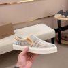 Burberry Suede, Mesh and Check Slip-On Sneakers in Beige and White