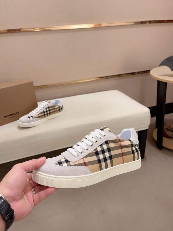 Burberry Check and Suede Sneakers in White and Beige