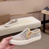 Burberry Suede, Mesh and Check Slip-On Sneakers in Beige and White