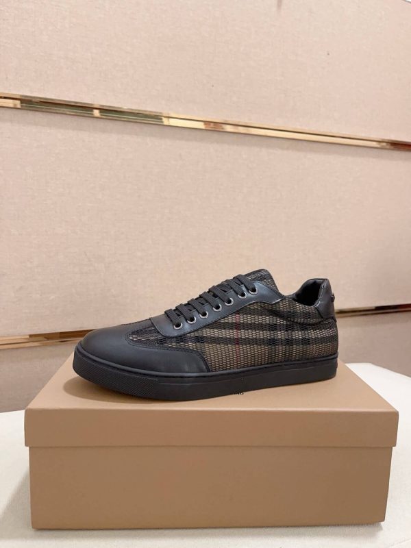 Burberry Leather, Mesh and Check Sneakers in Black and Beige