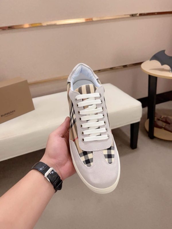 Burberry Check and Suede Sneakers in White and Beige