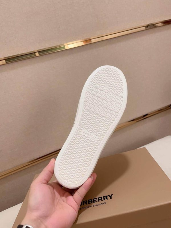 Burberry Suede, Mesh and Check Slip-On Sneakers in Beige and White