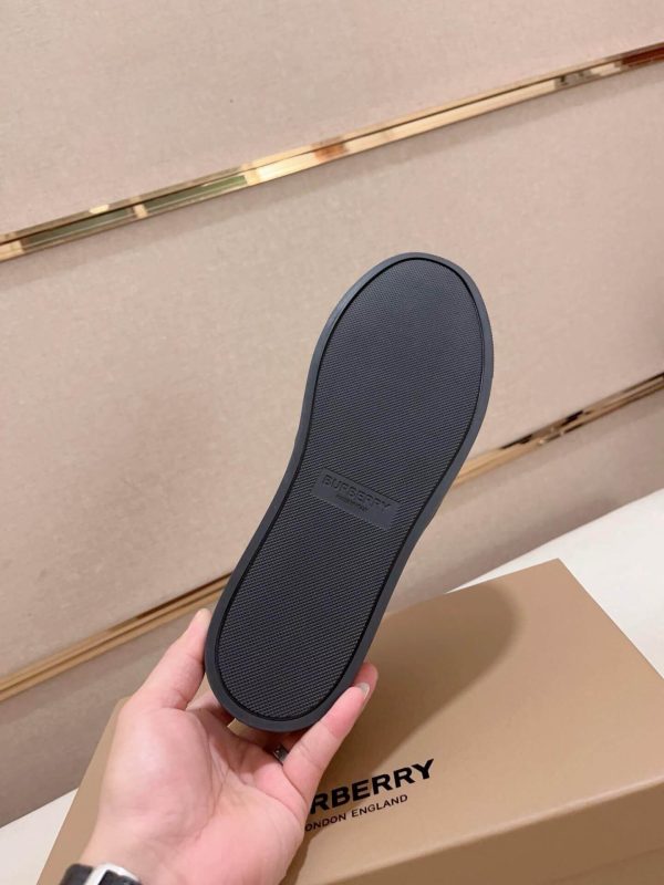 Burberry Leather, Mesh and Check Sneakers in Black and Beige