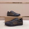Burberry Leather, Mesh and Check Sneakers in Black and Beige