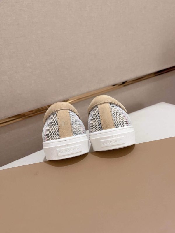 Burberry Suede, Mesh and Check Slip-On Sneakers in Beige and White