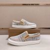 Burberry Suede, Mesh and Check Slip-On Sneakers in Beige and White
