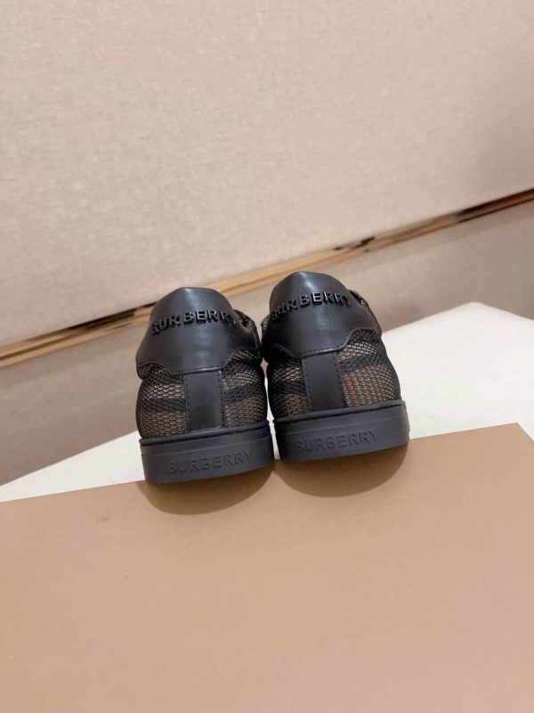 Burberry Leather, Mesh and Check Sneakers in Black and Beige