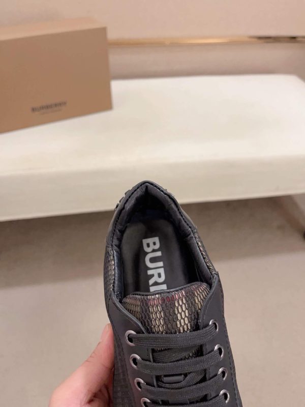 Burberry Leather, Mesh and Check Sneakers in Black and Beige