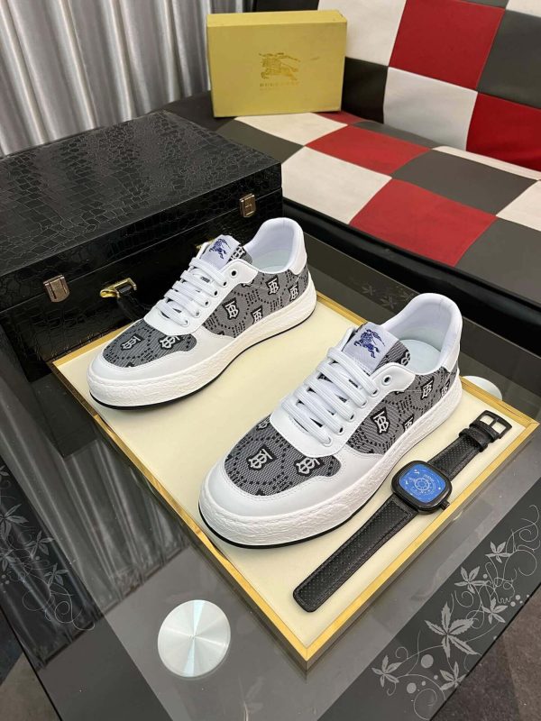 Burberry Leather and Monogram Canvas Sneaker in White and Grey