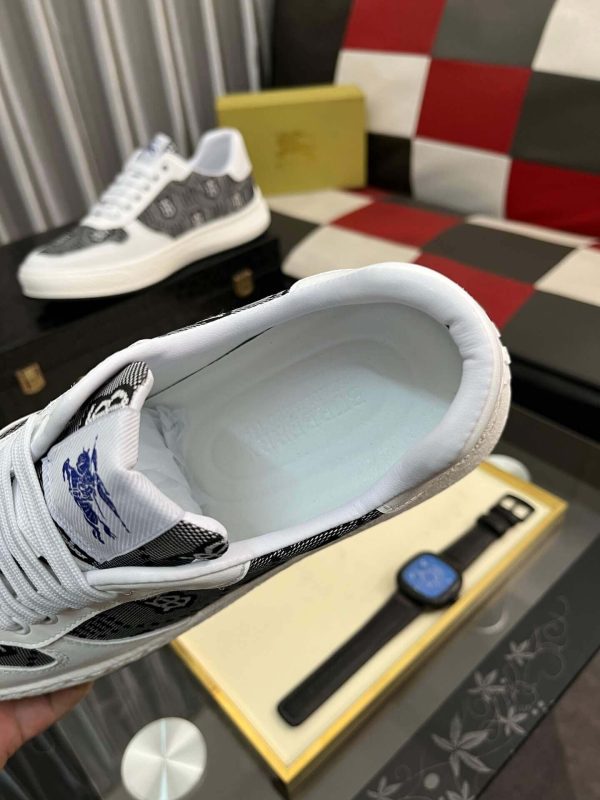 Burberry Leather and Monogram Canvas Sneaker in White and Grey