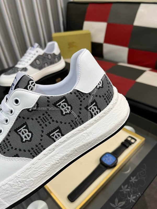 Burberry Leather and Monogram Canvas Sneaker in White and Grey