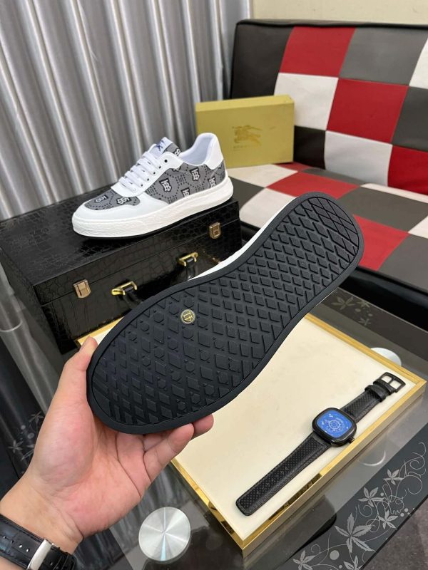 Burberry Leather and Monogram Canvas Sneaker in White and Grey