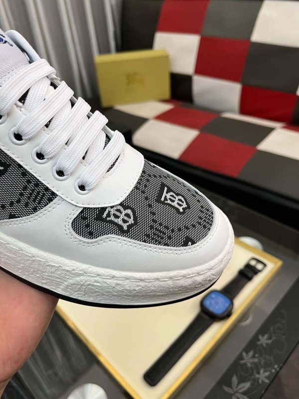 Burberry Leather and Monogram Canvas Sneaker in White and Grey