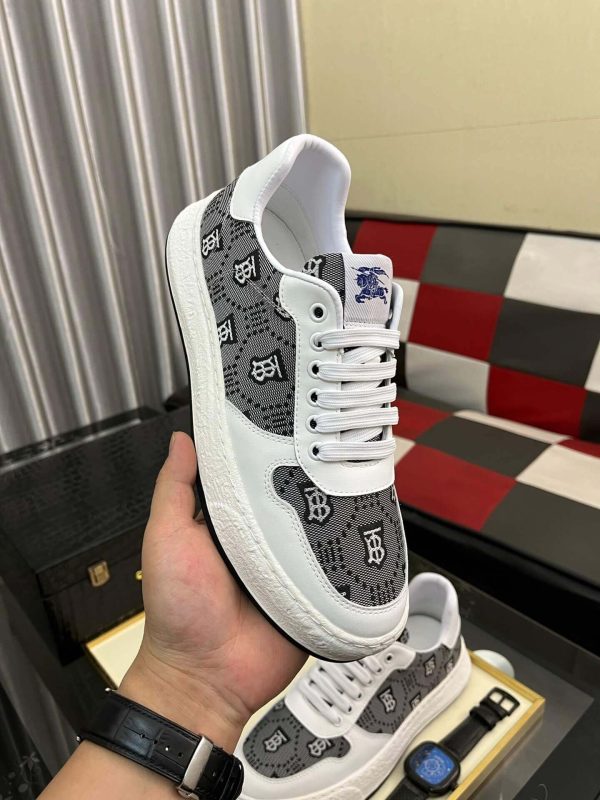 Burberry Leather and Monogram Canvas Sneaker in White and Grey