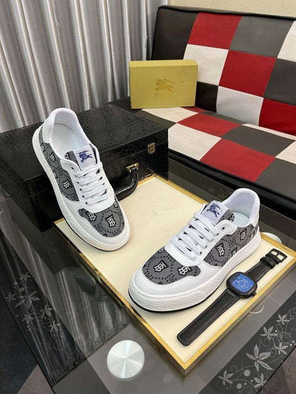 Burberry Leather and Monogram Canvas Sneaker in White and Grey