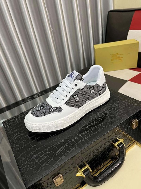 Burberry Leather and Monogram Canvas Sneaker in White and Grey