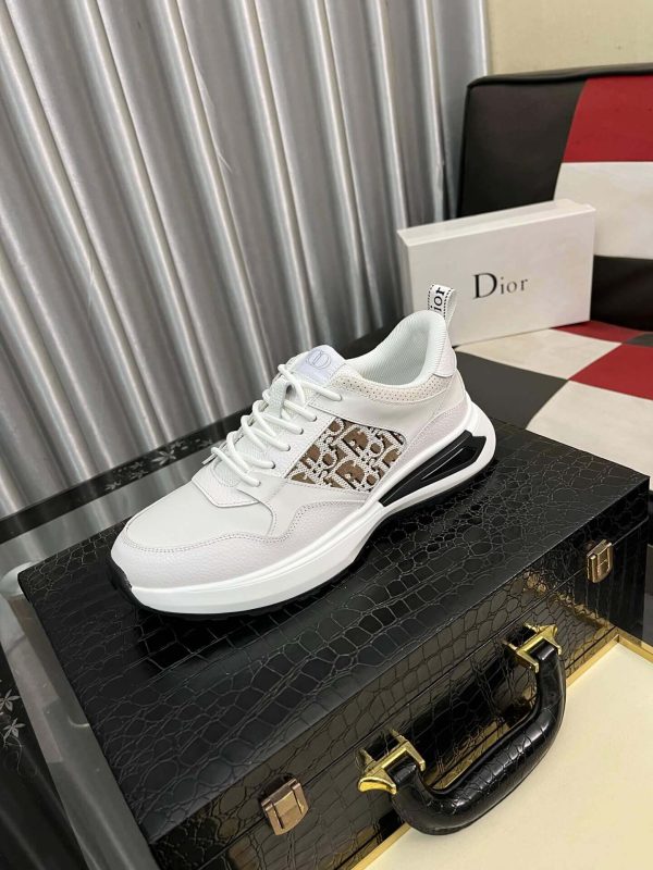 Dior White B25 Runner Sneaker with Brown Grey Dior Oblique Canvas