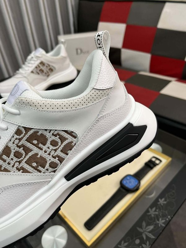 Dior White B25 Runner Sneaker with Brown Grey Dior Oblique Canvas