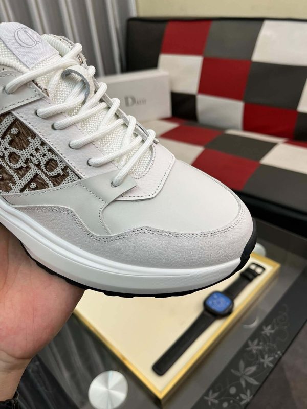 Dior White B25 Runner Sneaker with Brown Grey Dior Oblique Canvas