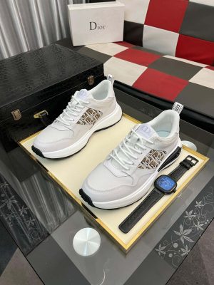 Dior White B25 Runner Sneaker with Brown Grey Dior Oblique Canvas