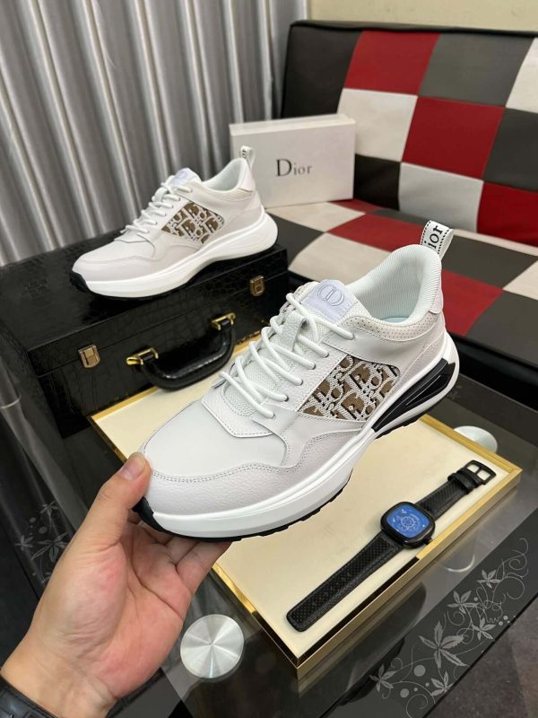 Dior White B25 Runner Sneaker with Brown Grey Dior Oblique Canvas