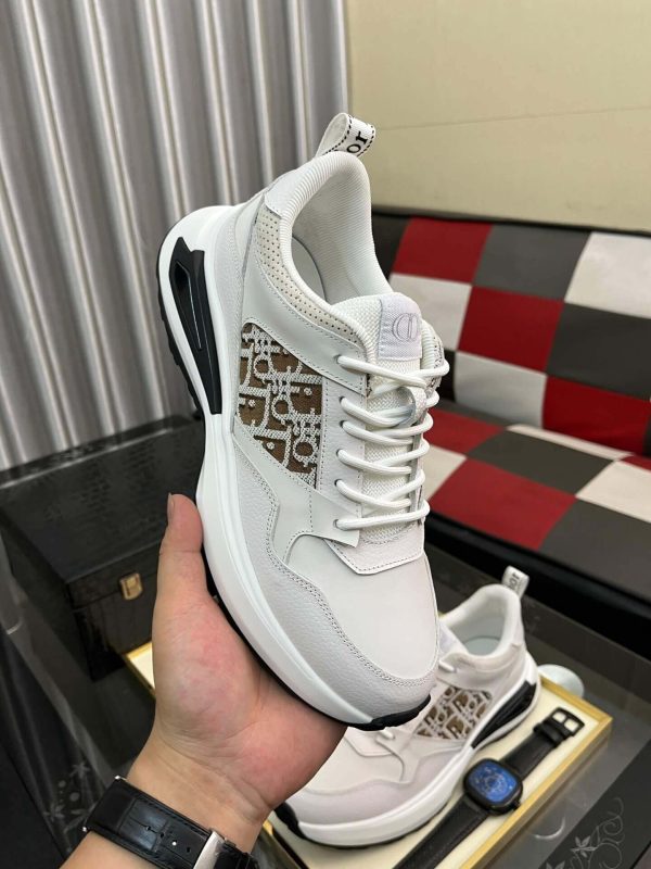 Dior White B25 Runner Sneaker with Brown Grey Dior Oblique Canvas
