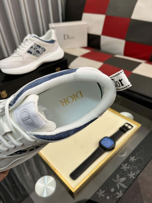 Dior White B25 Runner Sneaker with Blue and Grey Dior Oblique Canvas