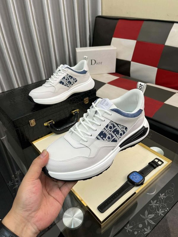 Dior White B25 Runner Sneaker with Blue and Grey Dior Oblique Canvas