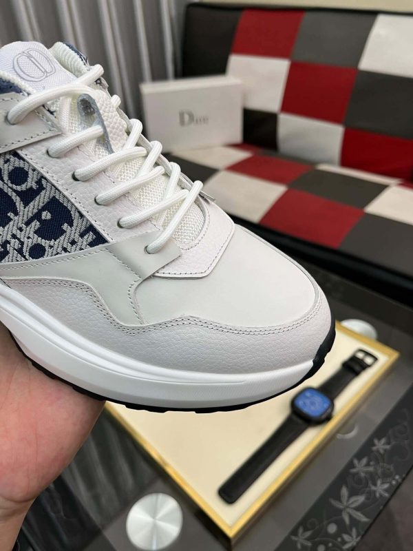 Dior White B25 Runner Sneaker with Blue and Grey Dior Oblique Canvas