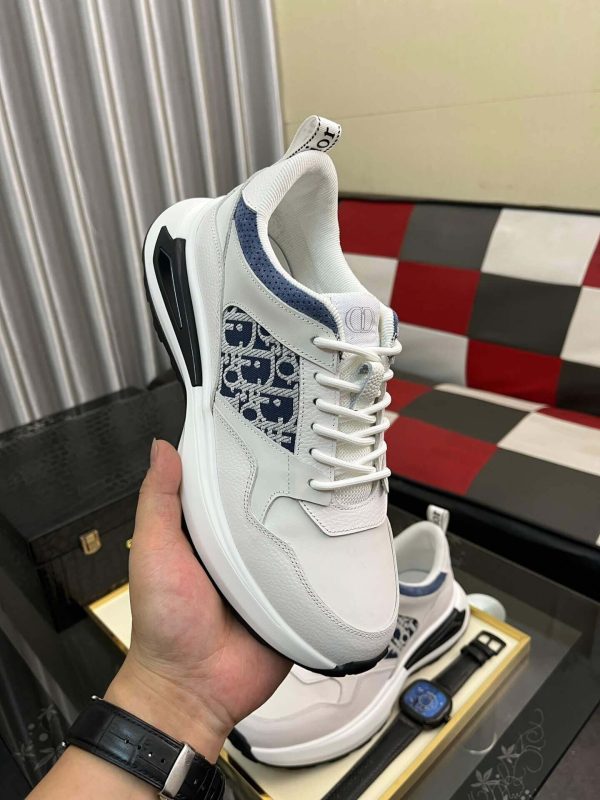 Dior White B25 Runner Sneaker with Blue and Grey Dior Oblique Canvas