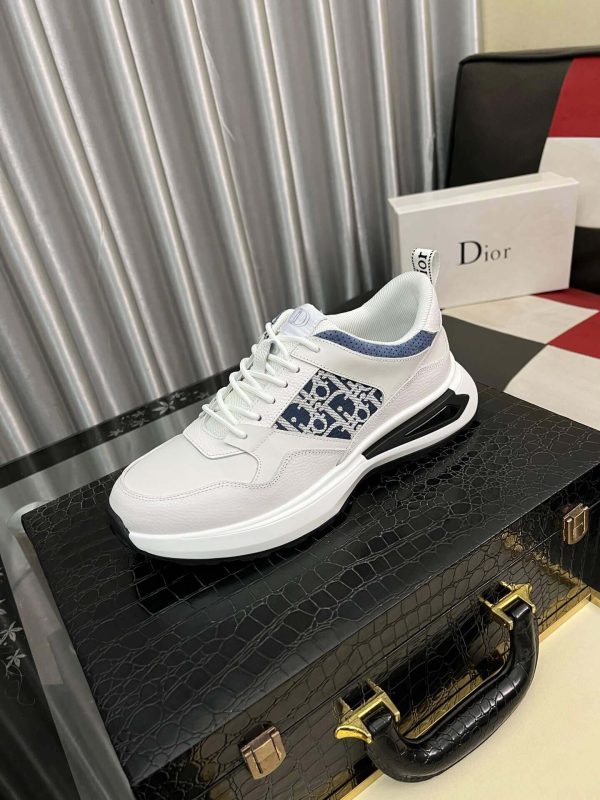 Dior White B25 Runner Sneaker with Blue and Grey Dior Oblique Canvas