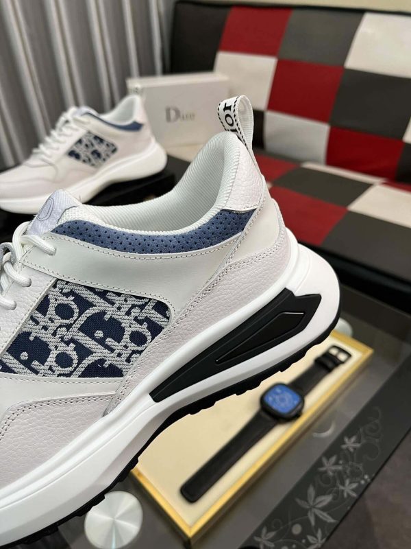 Dior White B25 Runner Sneaker with Blue and Grey Dior Oblique Canvas
