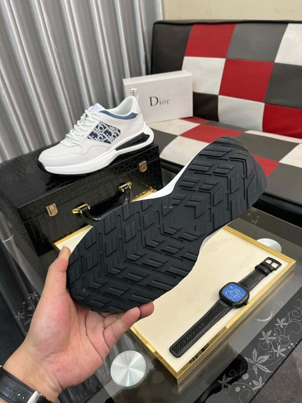 Dior White B25 Runner Sneaker with Blue and Grey Dior Oblique Canvas