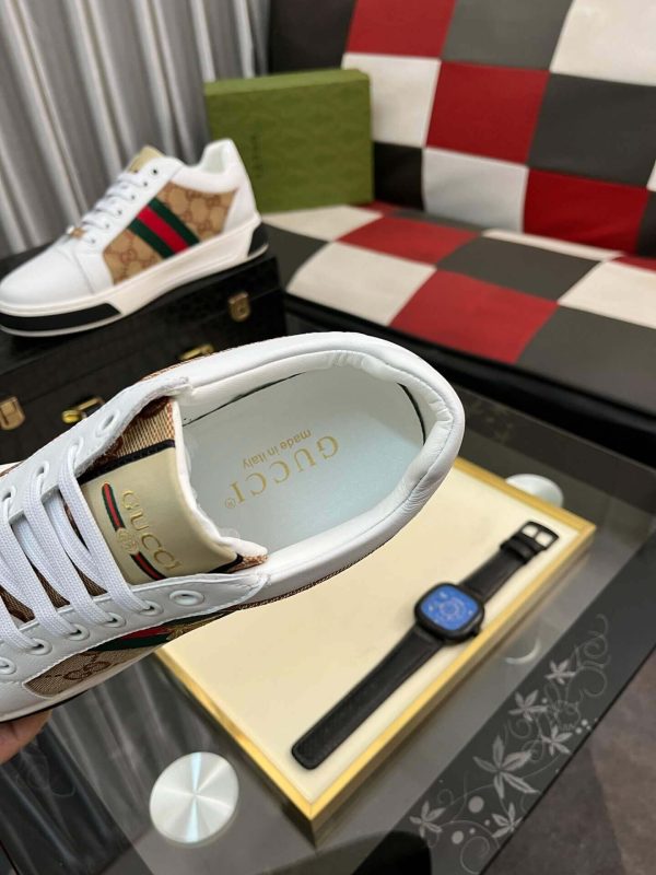 Gucci Ace Sneaker with Bee in White Leather and Brown GG Canvas