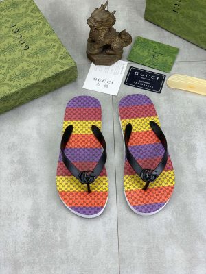 Gucci GG Supreme Multicolor Thong Sandals with Double G