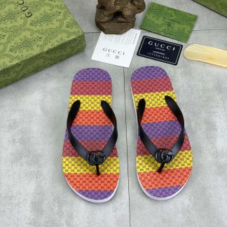 Gucci GG Supreme Multicolor Thong Sandals with Double G