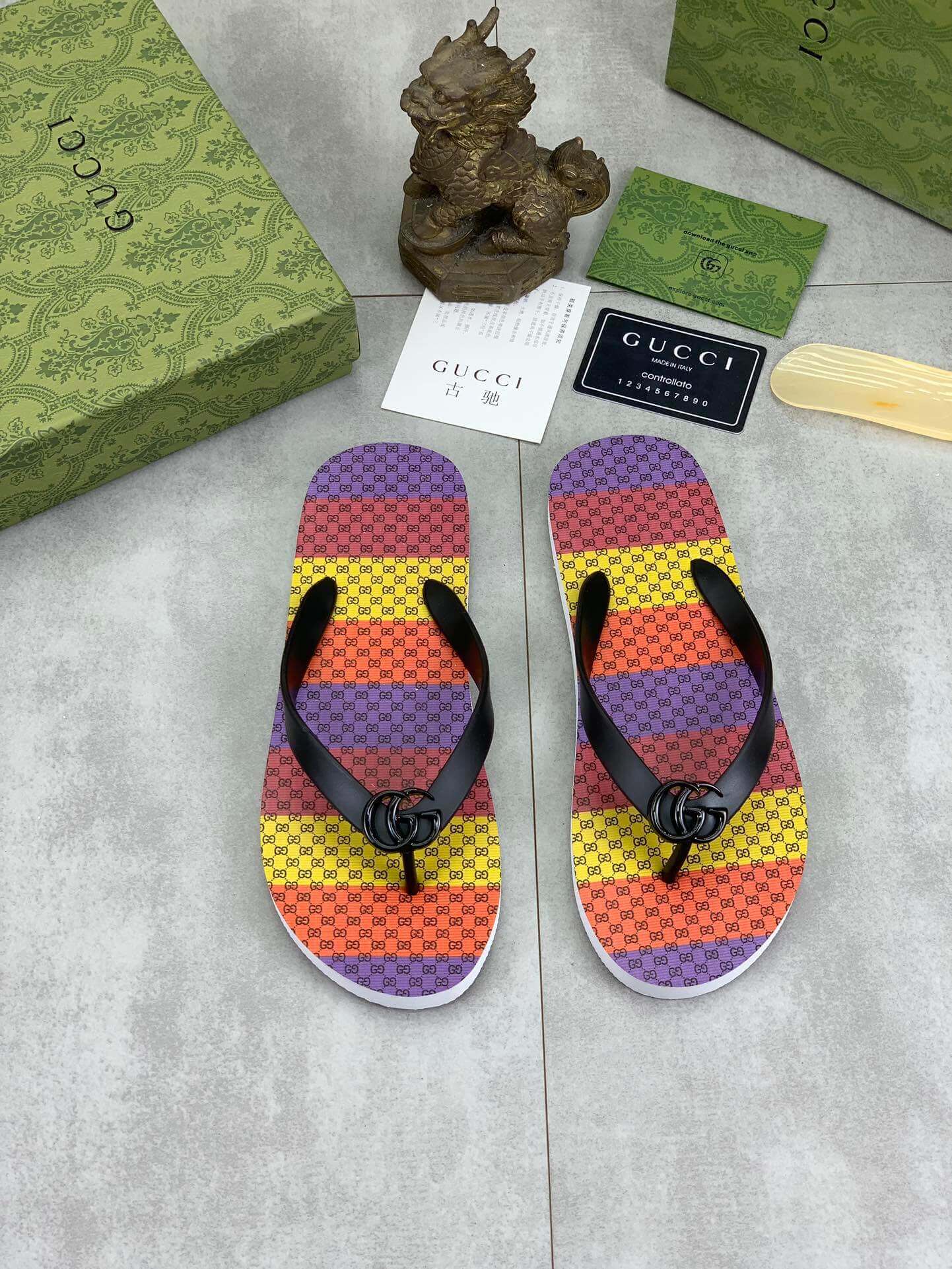 Gucci GG Supreme Multicolor Thong Sandals with Double G 1 Gucci GG Supreme Multicolor Thong Sandals with Double G